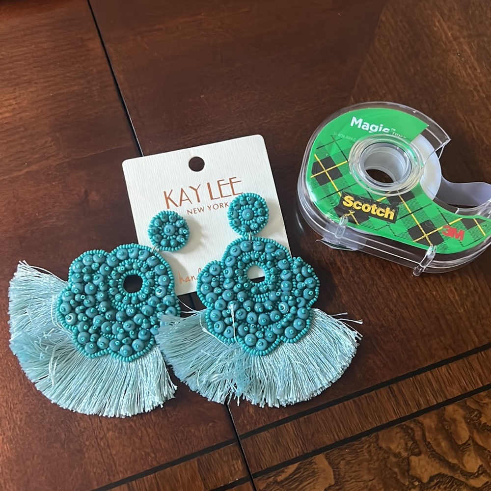 Turquoise beaded fringe earrings - Picture 2 of 2